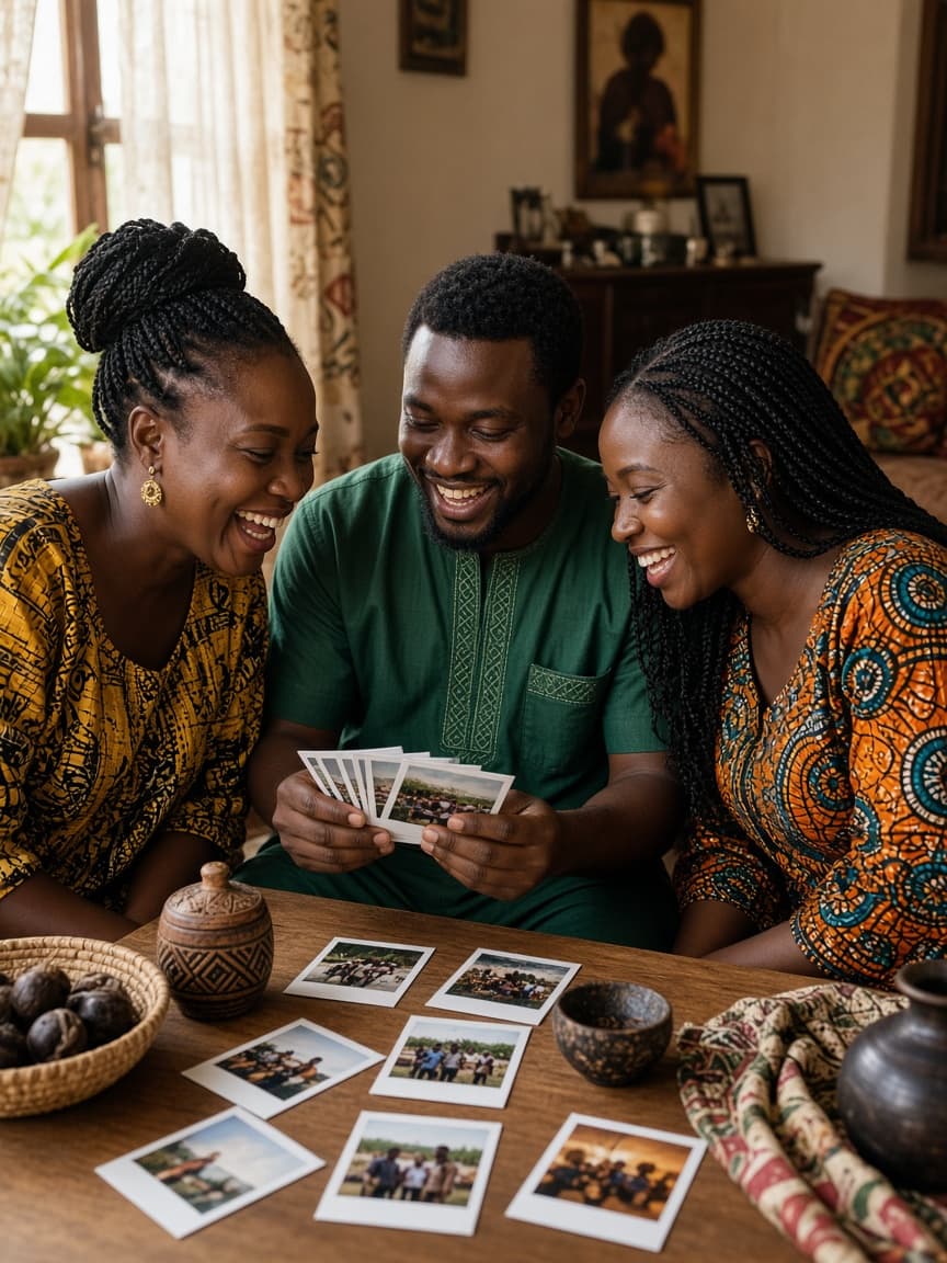 Nigerian friends sharing polaroid photos